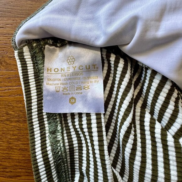 Honeycut Dance Crop Top Womens XS 0-2 Ribbed Knot Striped Olive Green White Tank - Picture 8 of 10